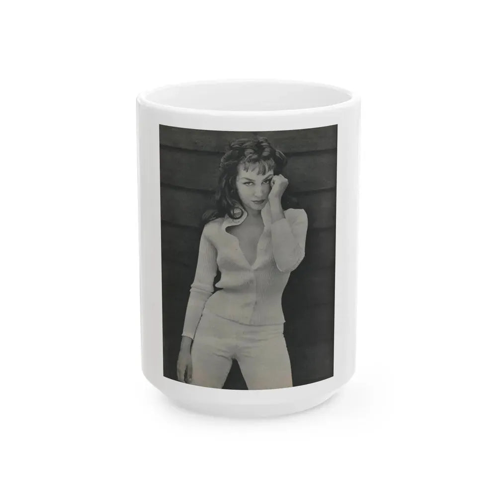 Julie Newmar #452 - Pages 44 Pages 1 of 2 with, Julie+1 Full Page B&W Photo from Bachelor Pin-Ups Issue #01 Mag. '57 (Vintage Female Icon) White Coffee Mug 15oz - Go Mug Yourself