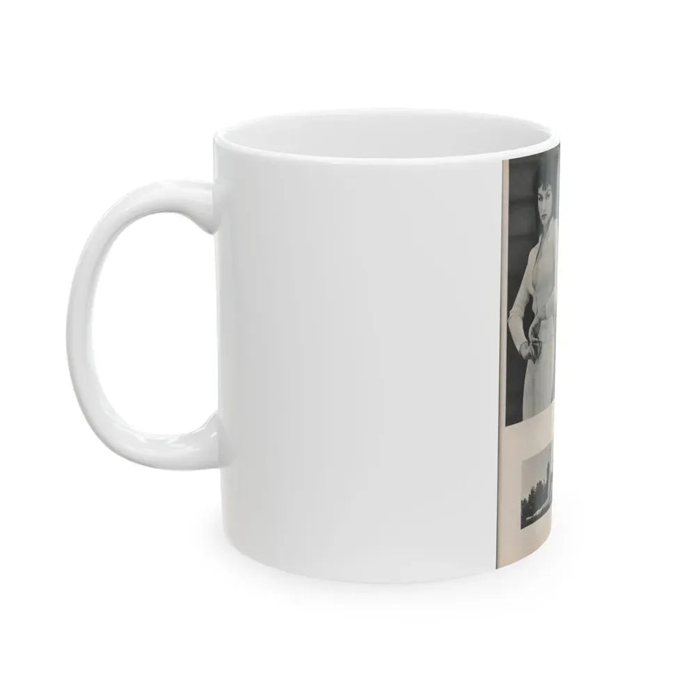 Julie Newmar #453 - Pages 45 Pages 2 of 2 with, Julie+5 B&W Photos & Caption from Bachelor Pin-Ups Issue #01 Mag. '57 (Vintage Female Icon) White Coffee Mug - Go Mug Yourself