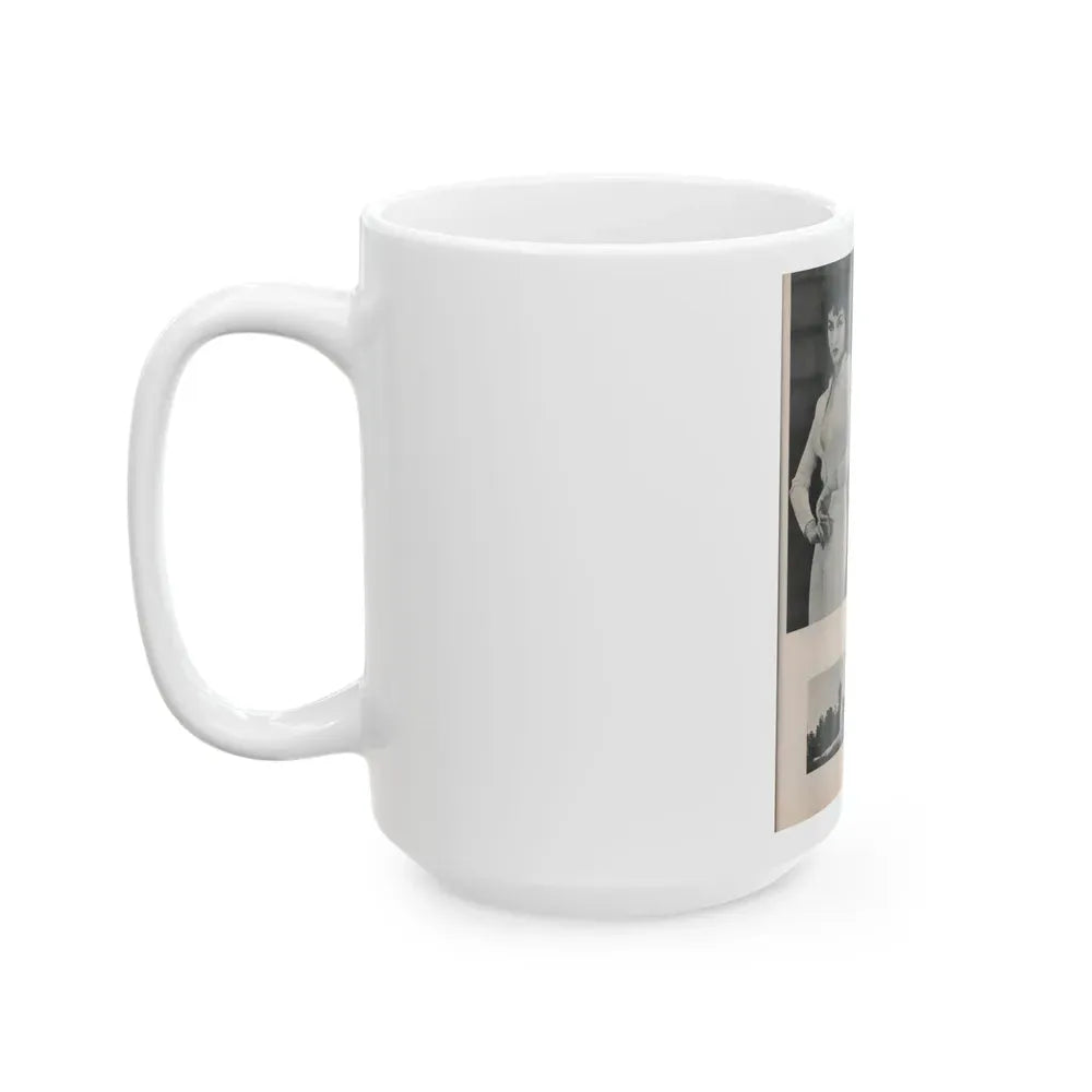 Julie Newmar #453 - Pages 45 Pages 2 of 2 with, Julie+5 B&W Photos & Caption from Bachelor Pin-Ups Issue #01 Mag. '57 (Vintage Female Icon) White Coffee Mug - Go Mug Yourself