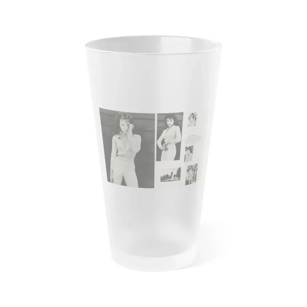 Julie Newmar #454 - Pages 44-45 Pages 1 & 2 of 2 with, Julie+6 B&W Photos & Caption from Bachelor Pin-Ups Issue #01 Mag. '57 (Vintage Female Icon) Frosted Pint Glass 16oz 16oz Frosted - Go Mug Yourself