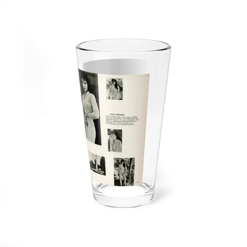 Julie Newmar #454 - Pages 44-45 Pages 1 & 2 of 2 with, Julie+6 B&W Photos & Caption from Bachelor Pin-Ups Issue #01 Mag. '57 (Vintage Female Icon) Pint Glass 16oz - Go Mug Yourself