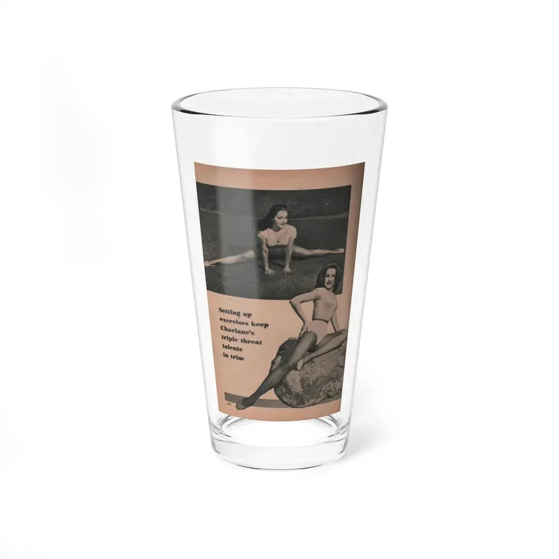 Julie Newmar #458 - Pages 110 Pages 2 of 5 with, Julie+2 B&W Photos & Caption from EYE Digest Mag. Dec. '53 (Vintage Female Icon) Pint Glass 16oz 16oz - Go Mug Yourself