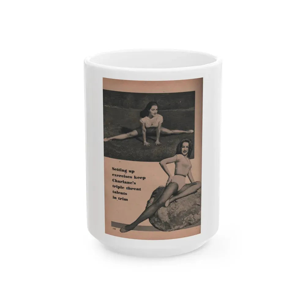 Julie Newmar #458 - Pages 110 Pages 2 of 5 with, Julie+2 B&W Photos & Caption from EYE Digest Mag. Dec. '53 (Vintage Female Icon) White Coffee Mug 15oz - Go Mug Yourself