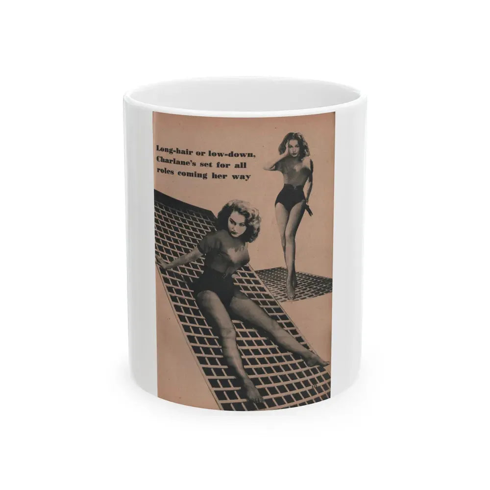 Julie Newmar #461 - Pages 113 Pages 5 of 5 with, Julie+3 B&W Photos & Caption from EYE Digest Mag. Dec. '53 (Vintage Female Icon) White Coffee Mug 11oz - Go Mug Yourself