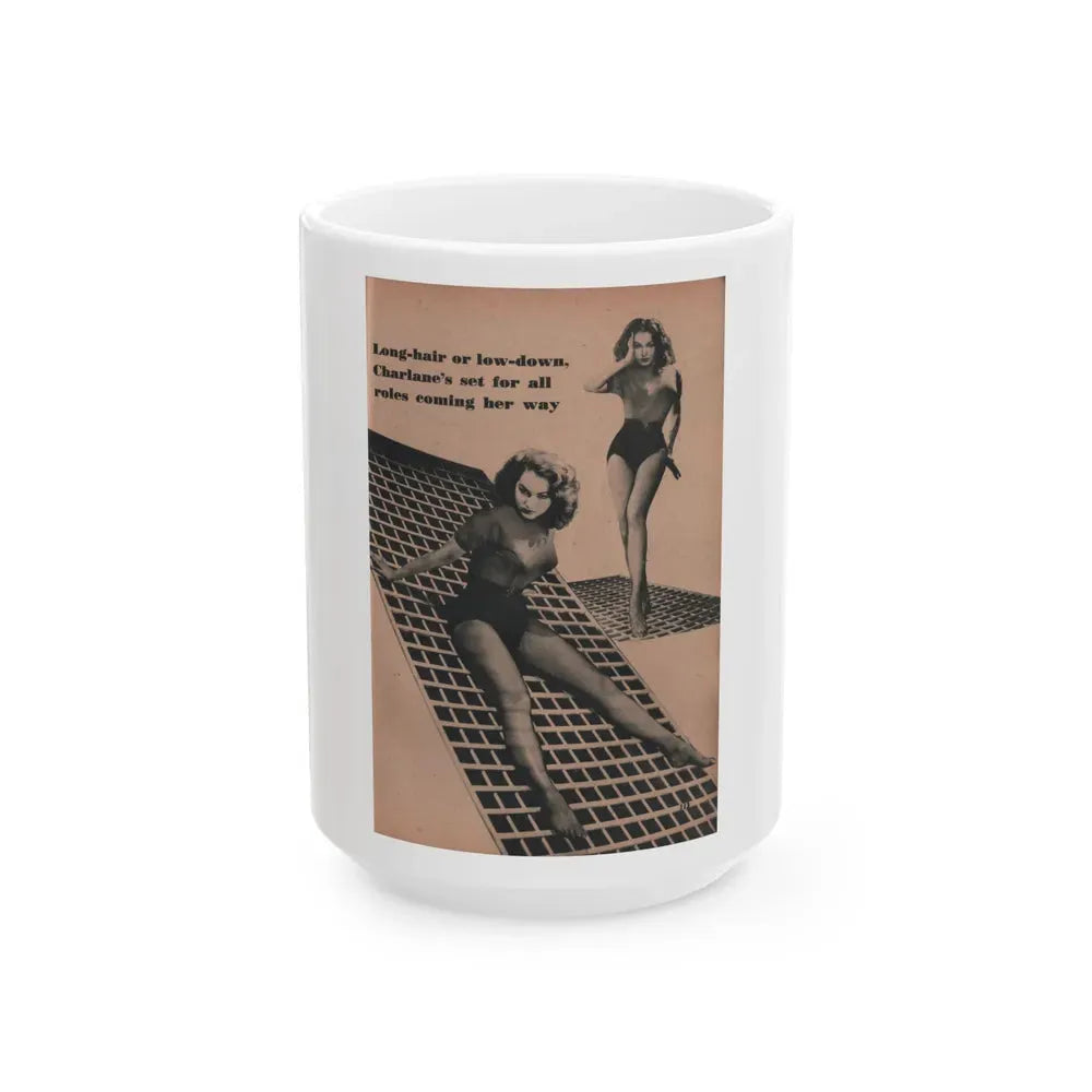 Julie Newmar #461 - Pages 113 Pages 5 of 5 with, Julie+3 B&W Photos & Caption from EYE Digest Mag. Dec. '53 (Vintage Female Icon) White Coffee Mug 15oz - Go Mug Yourself
