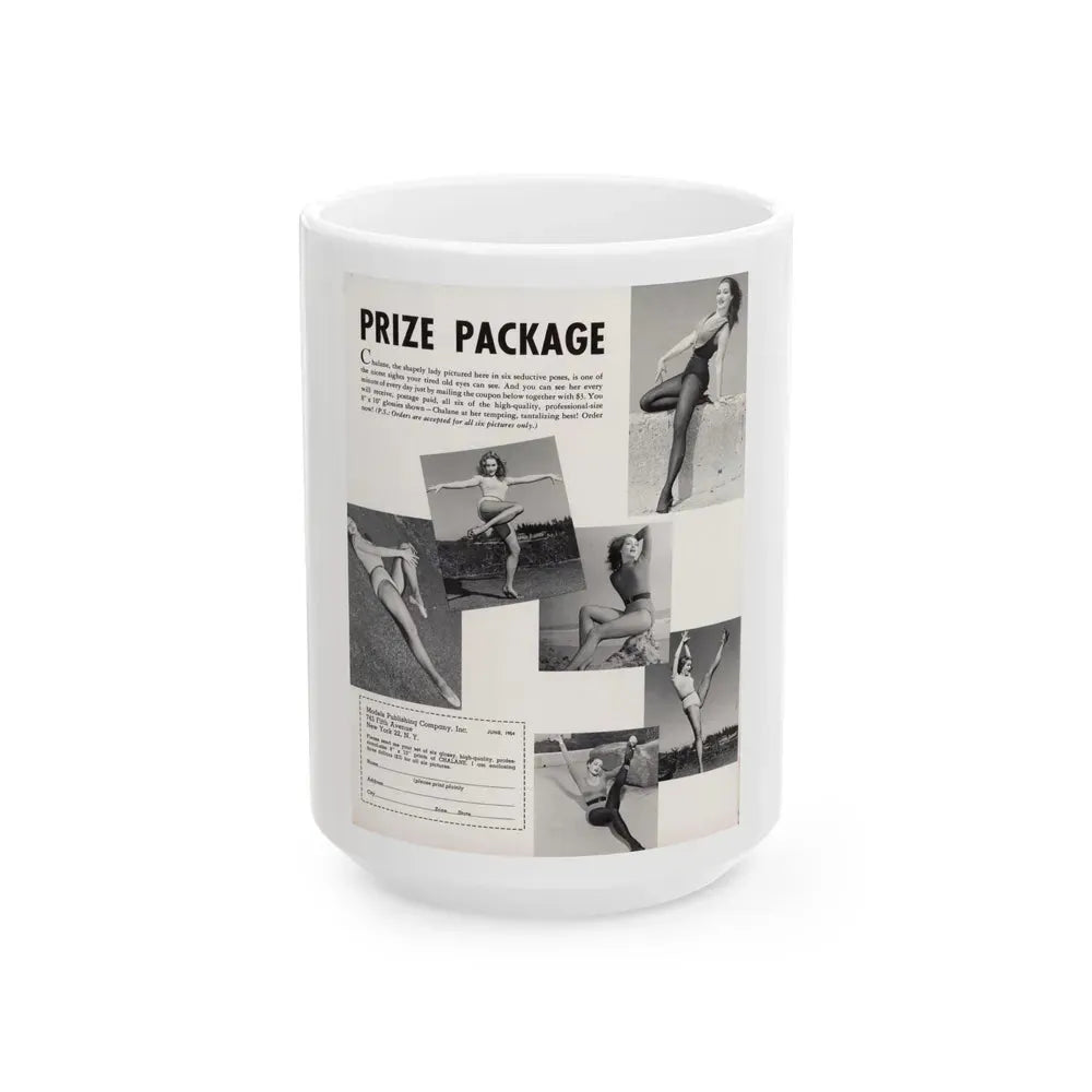 Julie Newmar #479 - Reverse side of Cover with, Julie Add for B&W 8x10 Photo Sale from COVER GIRLS MODELS Mag. June '54 (Vintage Female Icon) White Coffee Mug 15oz - Go Mug Yourself