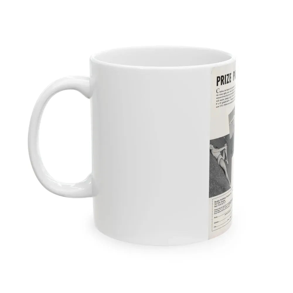 Julie Newmar #479 - Reverse side of Cover with, Julie Add for B&W 8x10 Photo Sale from COVER GIRLS MODELS Mag. June '54 (Vintage Female Icon) White Coffee Mug - Go Mug Yourself