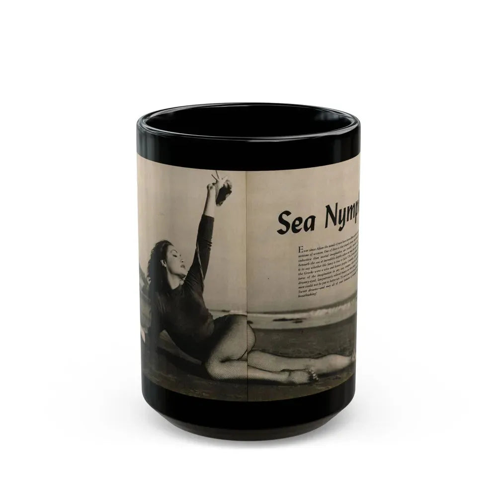 Julie Newmar #480 - Pages 6-7 Pages 1 & 2 of 4 with, Julie+1 B&W Centerfold Photo & Paragraph from COVER GIRLS MODELS Mag. June '54 (Vintage Female Icon) Black Coffee Mug 15oz - Go Mug Yourself
