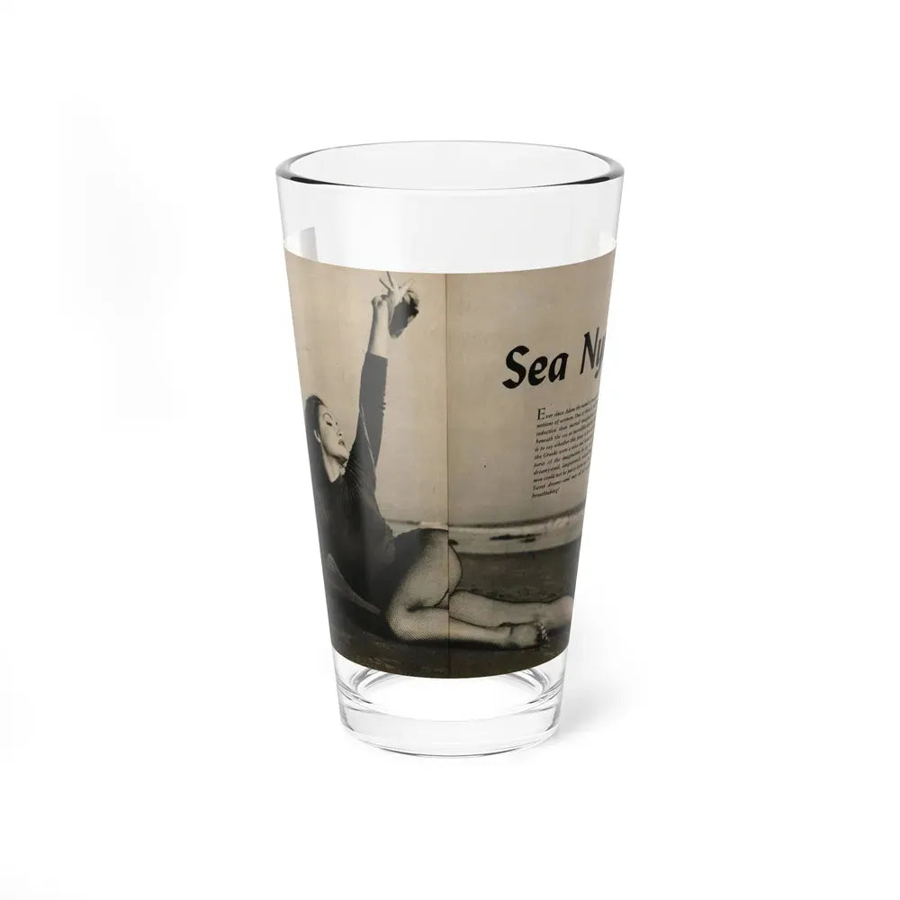 Julie Newmar #480 - Pages 6-7 Pages 1 & 2 of 4 with, Julie+1 B&W Centerfold Photo & Paragraph from COVER GIRLS MODELS Mag. June '54 (Vintage Female Icon) Pint Glass 16oz 16oz - Go Mug Yourself