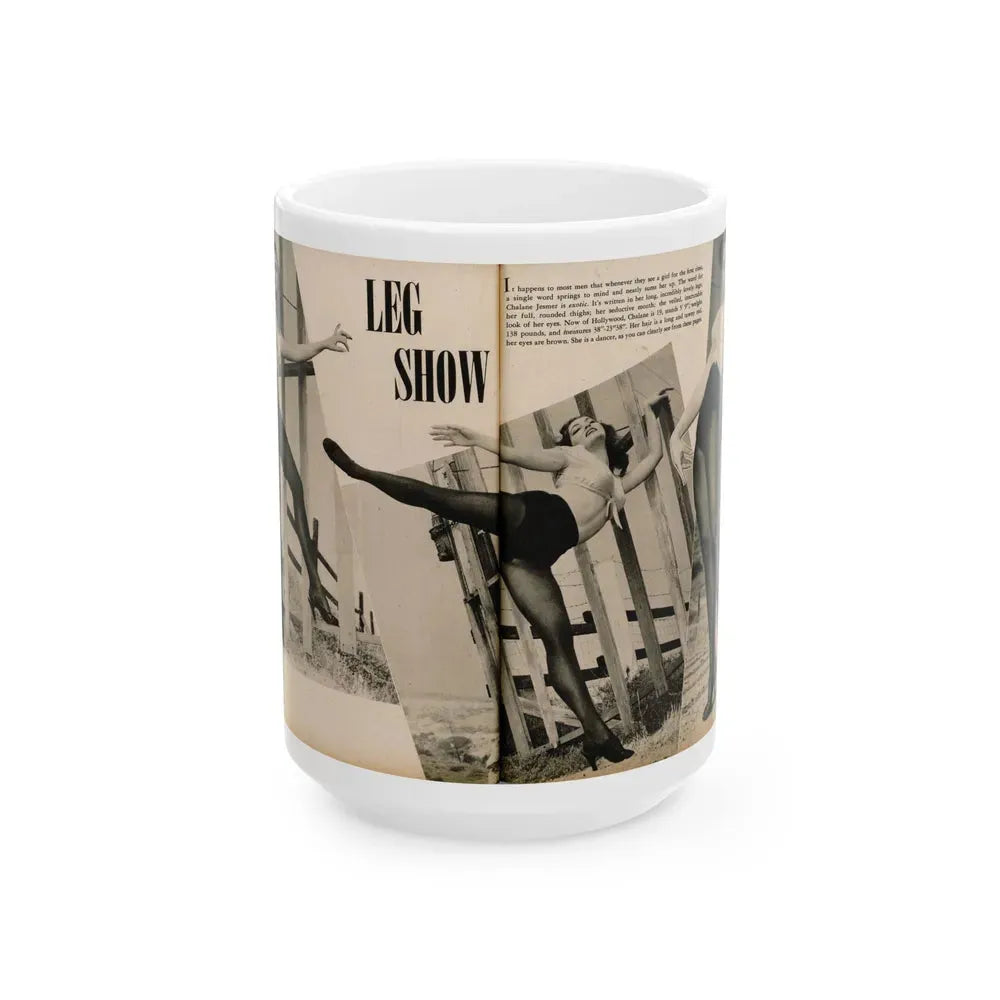 Julie Newmar #481 - Pages 38-39 Pages 3 & 4 of 4 with, Julie+3 B&W Photos & Short Paragraph from COVER GIRLS MODELS Mag. June '54 (Vintage Female Icon) White Coffee Mug 15oz - Go Mug Yourself
