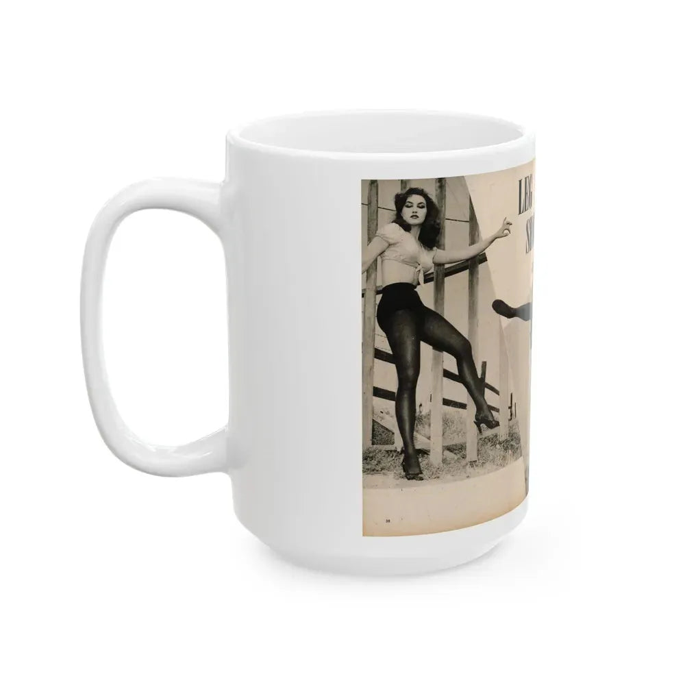 Julie Newmar #481 - Pages 38-39 Pages 3 & 4 of 4 with, Julie+3 B&W Photos & Short Paragraph from COVER GIRLS MODELS Mag. June '54 (Vintage Female Icon) White Coffee Mug - Go Mug Yourself