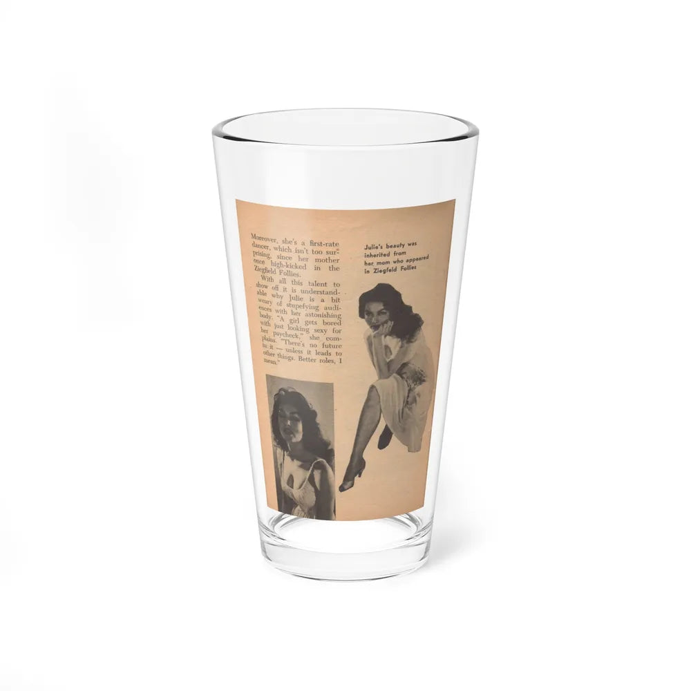 Julie Newmar #484 - Pages 40 Pages, 5 of 5 with, Julie+2 B&W Photos, Caption & Article from Glance Pocket Mag. Dec. '57 (Vintage Female Icon) Pint Glass 16oz 16oz - Go Mug Yourself