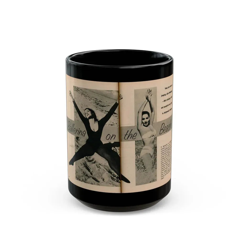 Julie Newmar #491 - Pages 50-51 Pages 1 & 2 of 8 with, Julie+2 Large B&W Photos, Captions & Article from EYE Digest Mag. December '54 (Vintage Female Icon) Black Coffee Mug 15oz - Go Mug Yourself