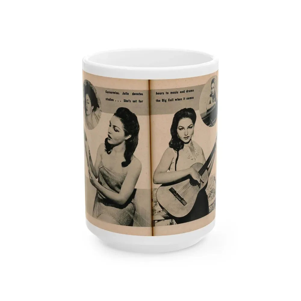Julie Newmar #492 - Pags 52-53 Pages 3 & 4 of 8 with, Julie+4 B&W Photos & 2 Captions from EYE Digest Mag. December '54 (Vintage Female Icon) White Coffee Mug 15oz - Go Mug Yourself