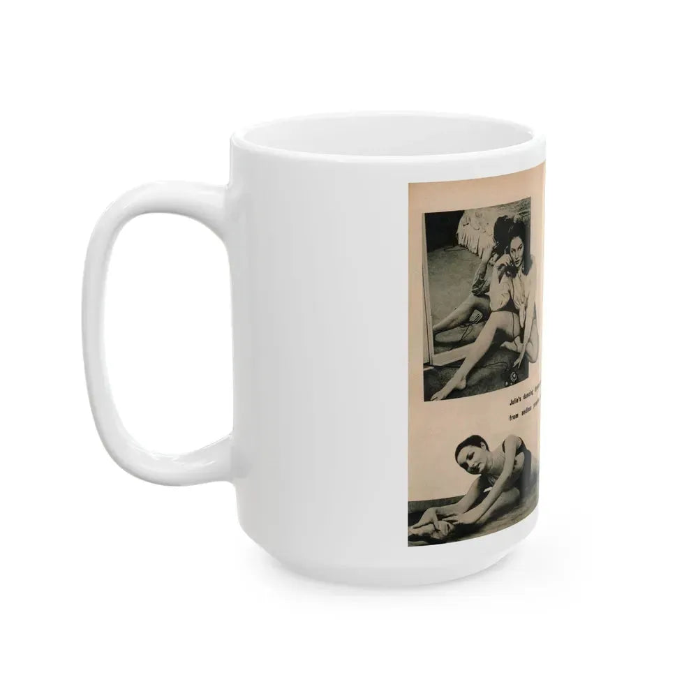 Julie Newmar #493 - Pages 54-55 Pages 5 & 6 of 8 with, Julie+4 B&W Photos & 1 Caption from EYE Digest Mag. December '54 (Vintage Female Icon) White Coffee Mug - Go Mug Yourself