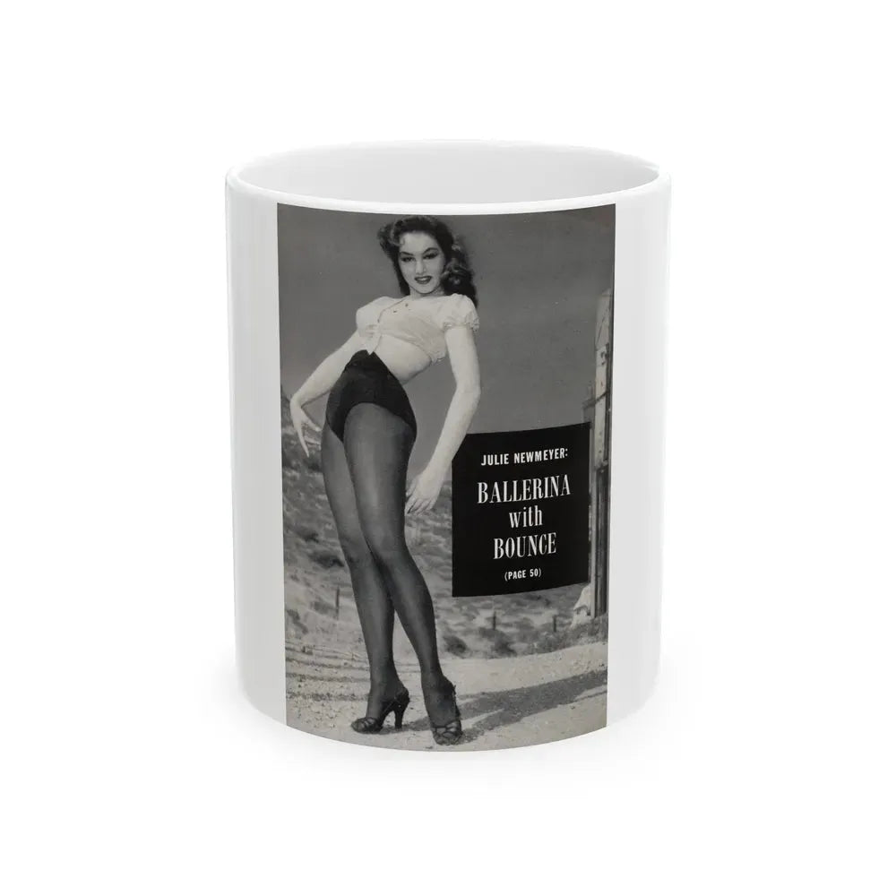 Julie Newmar #495 - Reverse side of back cover with, Intro to Julie and 1 B&W Photo & Caption from EYE Digest Mag. December '54 (Vintage Female Icon) White Coffee Mug 11oz - Go Mug Yourself