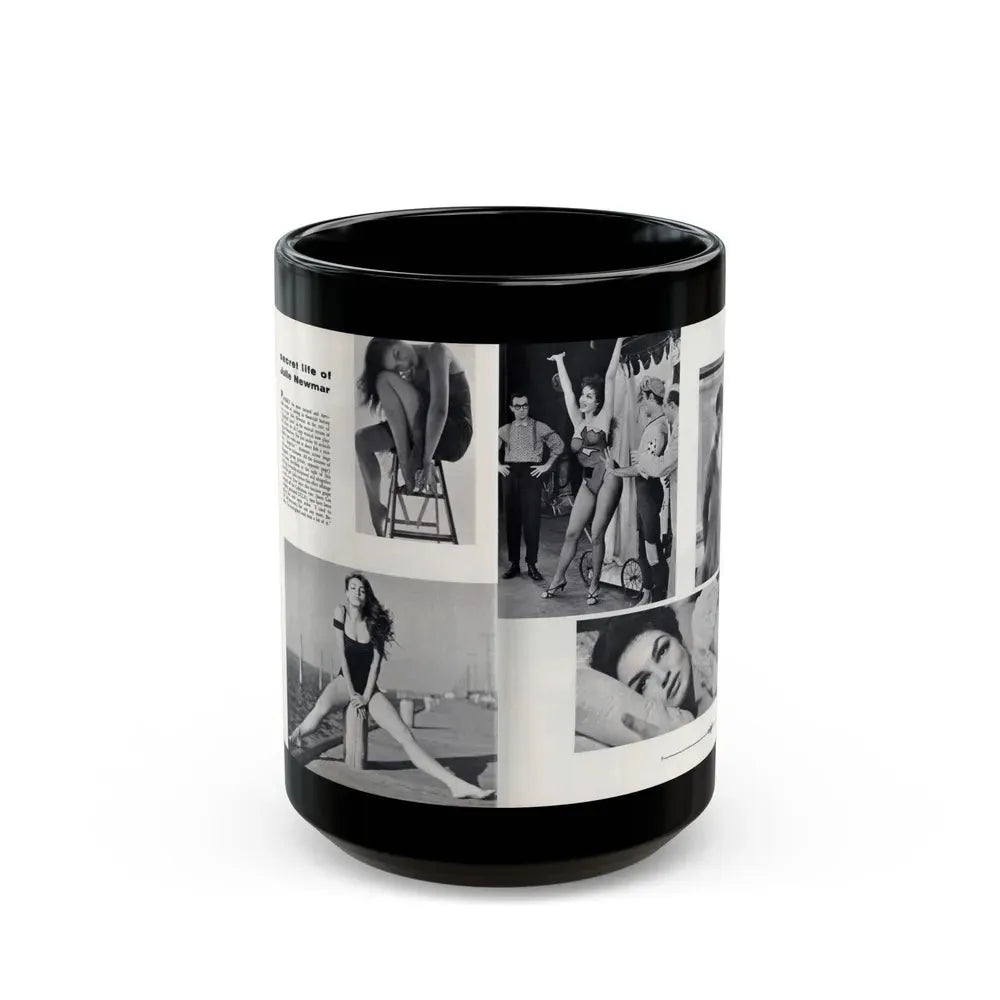 Julie Newmar #501 - Pages 8-9 Pages 1 & 2 of 4 with, Julie+5 B&W Photos from Nugget Magazine July '57 (Vintage Female Icon) Black Coffee Mug 15oz - Go Mug Yourself