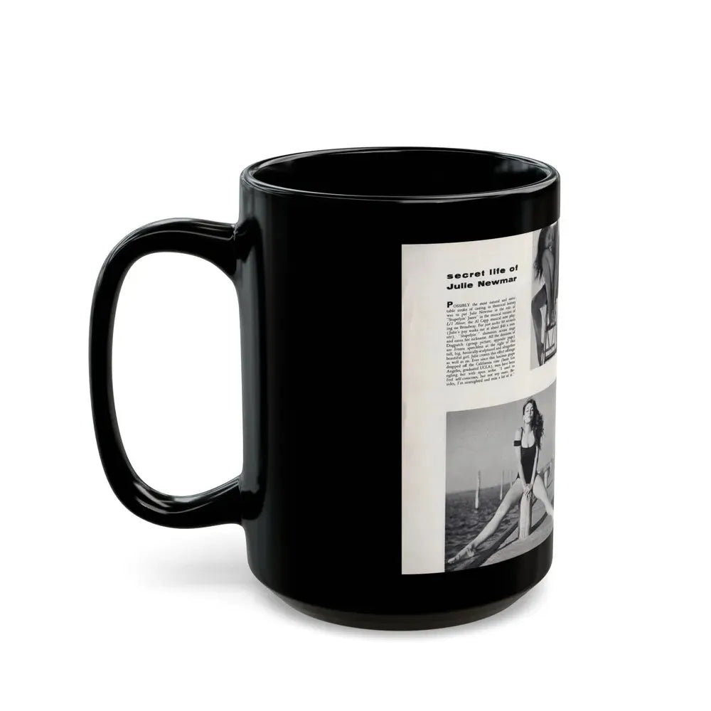 Julie Newmar #501 - Pages 8-9 Pages 1 & 2 of 4 with, Julie+5 B&W Photos from Nugget Magazine July '57 (Vintage Female Icon) Black Coffee Mug - Go Mug Yourself