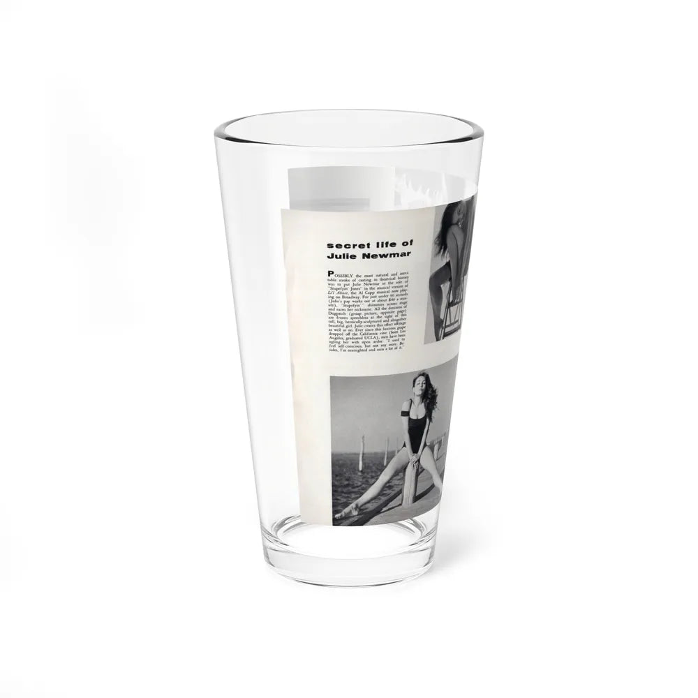 Julie Newmar #501 - Pages 8-9 Pages 1 & 2 of 4 with, Julie+5 B&W Photos from Nugget Magazine July '57 (Vintage Female Icon) Pint Glass 16oz - Go Mug Yourself