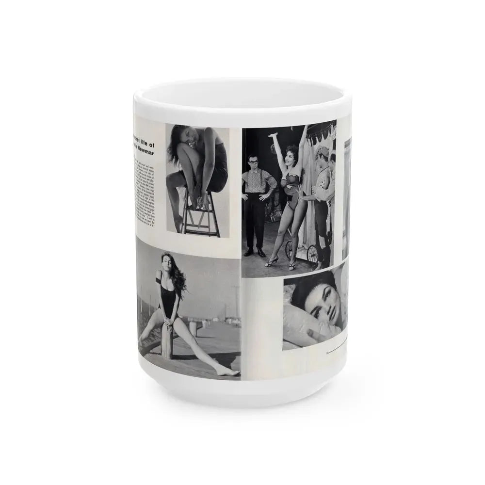 Julie Newmar #501 - Pages 8-9 Pages 1 & 2 of 4 with, Julie+5 B&W Photos from Nugget Magazine July '57 (Vintage Female Icon) White Coffee Mug 15oz - Go Mug Yourself