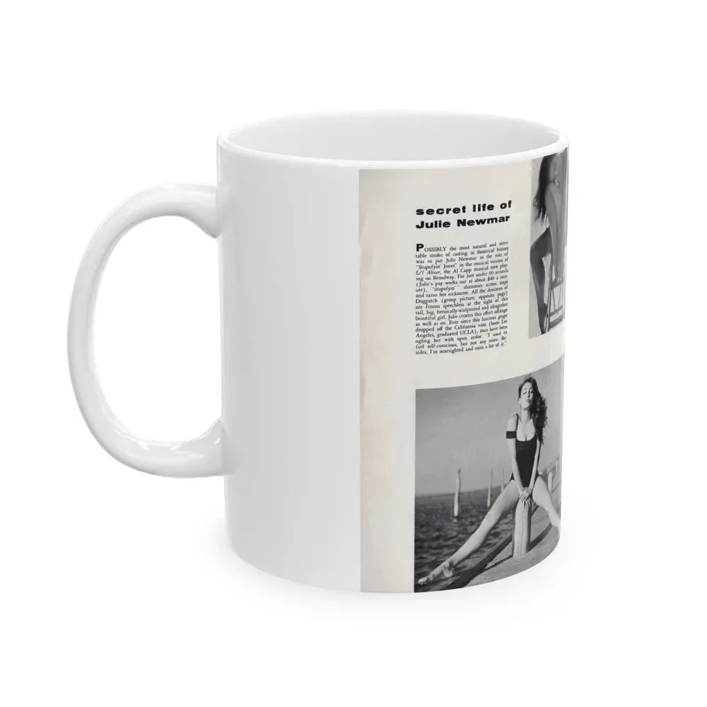 Julie Newmar #501 - Pages 8-9 Pages 1 & 2 of 4 with, Julie+5 B&W Photos from Nugget Magazine July '57 (Vintage Female Icon) White Coffee Mug - Go Mug Yourself