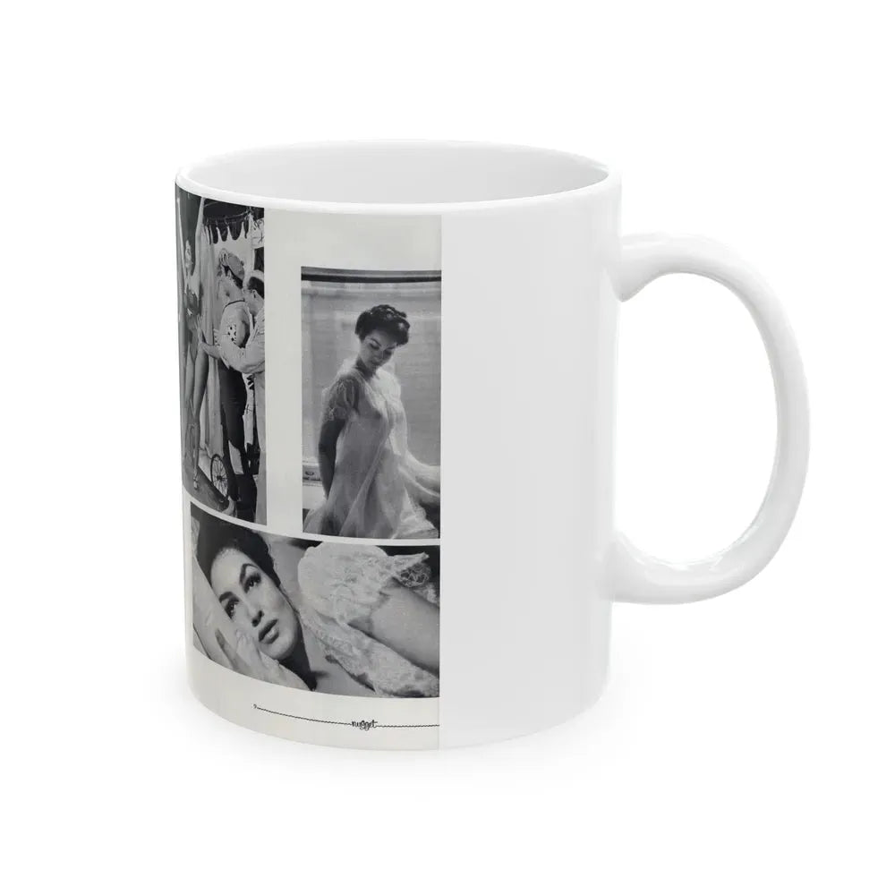 Julie Newmar #501 - Pages 8-9 Pages 1 & 2 of 4 with, Julie+5 B&W Photos from Nugget Magazine July '57 (Vintage Female Icon) White Coffee Mug - Go Mug Yourself