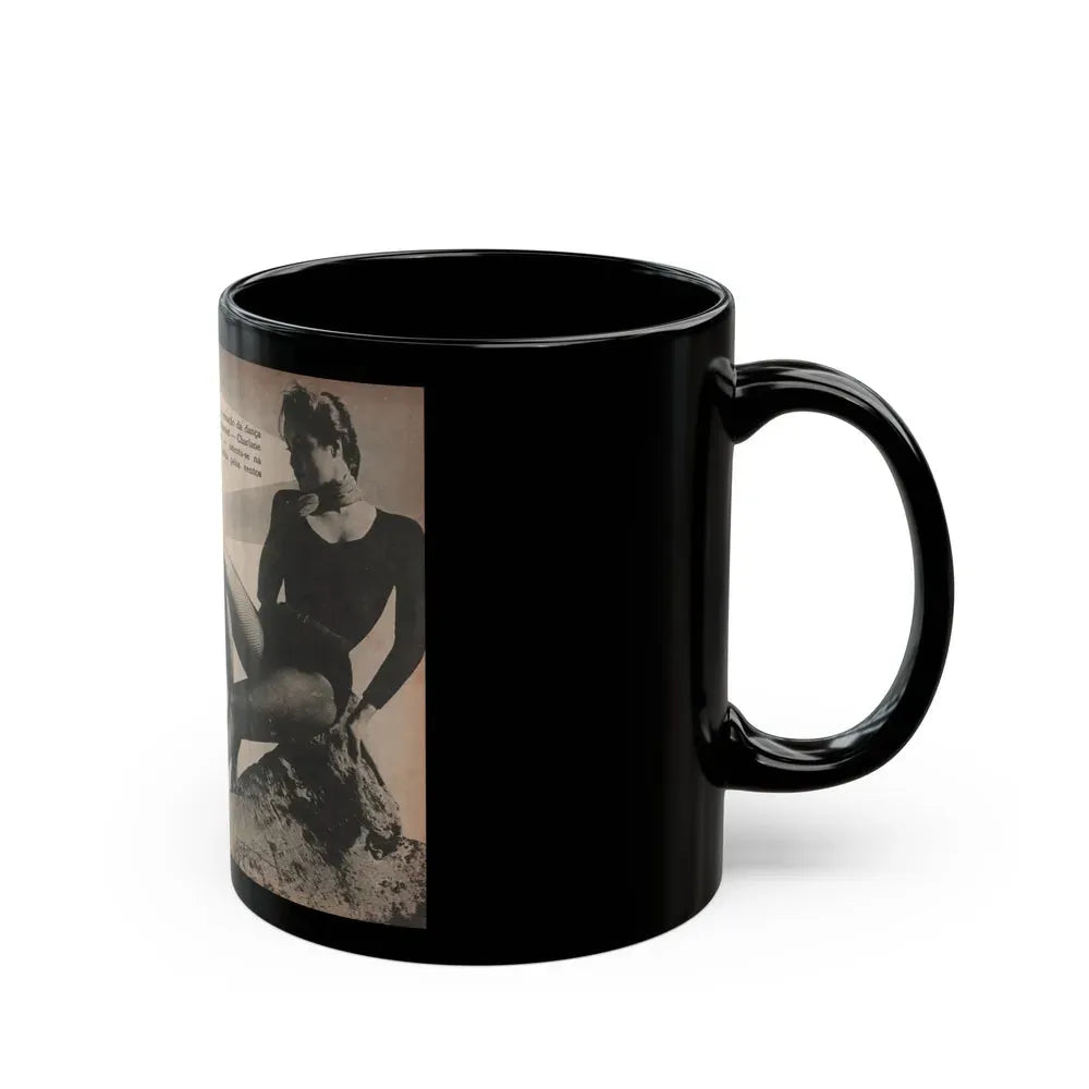 Julie Newmar #593 - Pages - Pages 1 & 2 of 4 with, Julie+2 B&W Photos, Article & Caption from Aconteceu MARCO DE 1955 Brazilian Digest Mag. (Vintage Female Icon) Black Coffee Mug - Go Mug Yourself