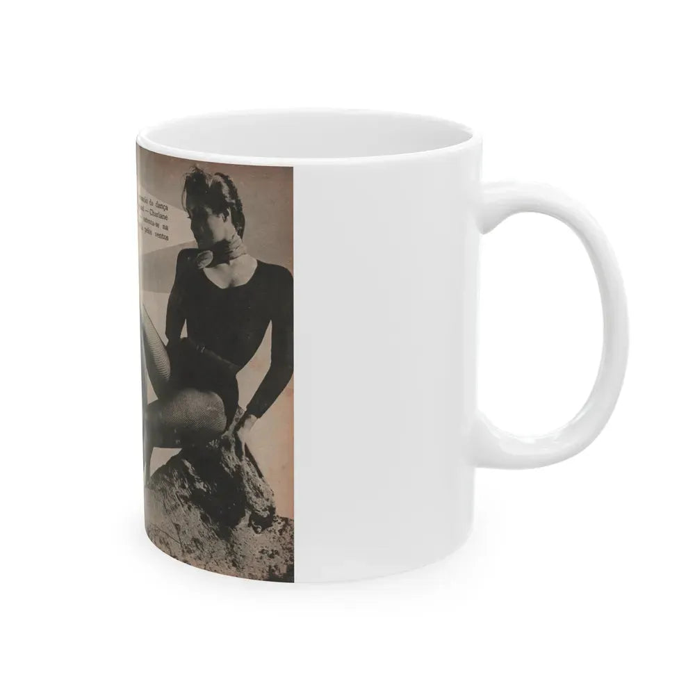 Julie Newmar #593 - Pages - Pages 1 & 2 of 4 with, Julie+2 B&W Photos, Article & Caption from Aconteceu MARCO DE 1955 Brazilian Digest Mag. (Vintage Female Icon) White Coffee Mug - Go Mug Yourself