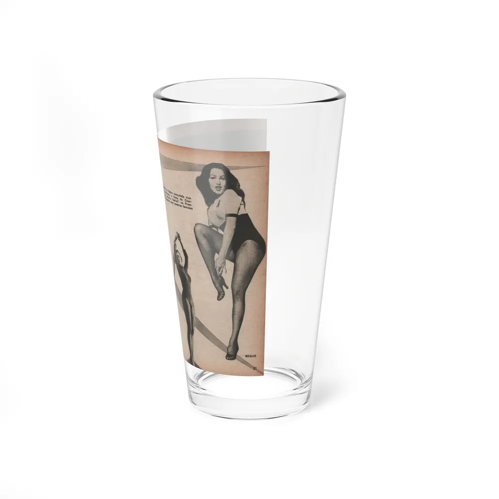 Julie Newmar #594 - Pages - Pages 3 & 4 of 4 with, Julie+4 B&W Photis & Caption from Aconteceu MARCO DE 1955 Brazilian Digest Mag. (Vintage Female Icon) Pint Glass 16oz - Go Mug Yourself