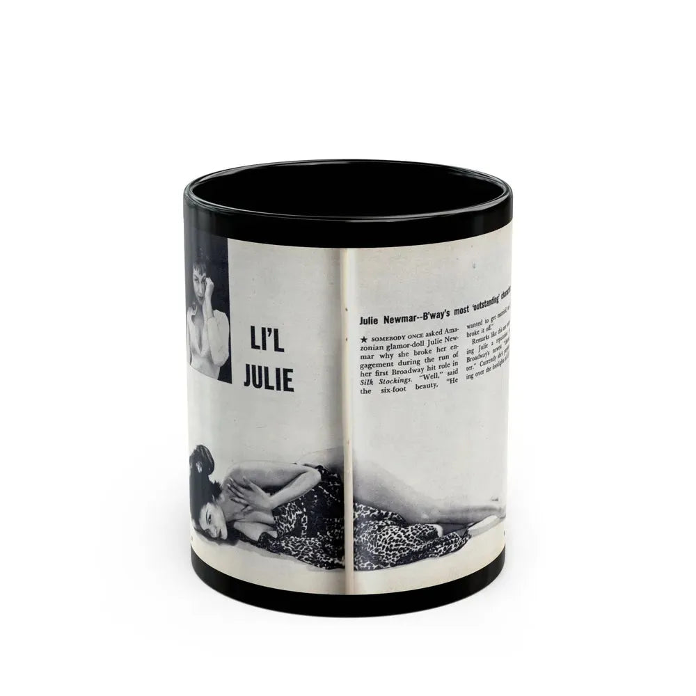 Julie Newmar #599 - Pages 22-23 Pages 1 & 2 of 4 with, Julie+1 Small B&W Photo & Partially Nude B&W & Article from SHOW Pocket Mag. May '57 (Vintage Female Icon) Black Coffee Mug 11oz - Go Mug Yourself