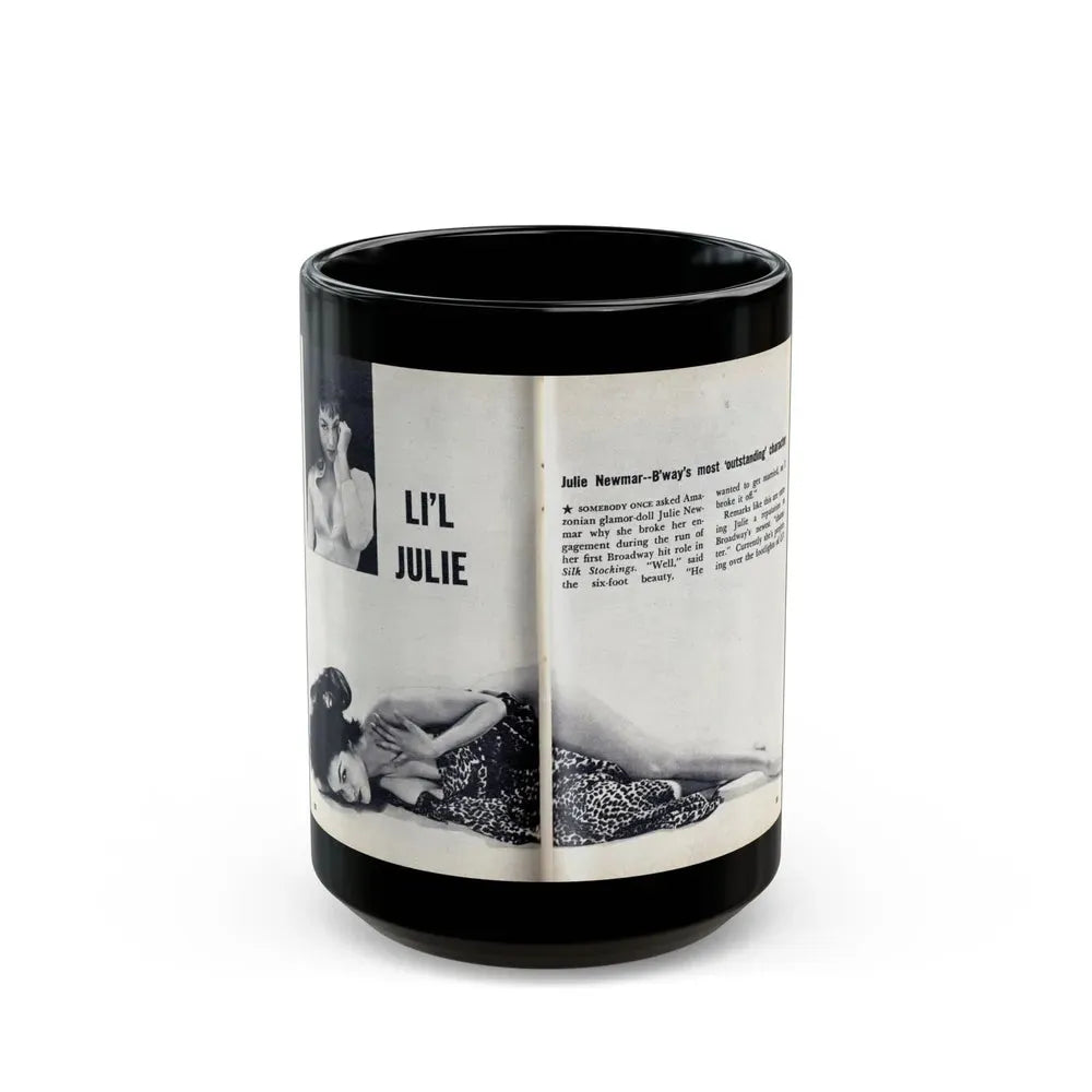 Julie Newmar #599 - Pages 22-23 Pages 1 & 2 of 4 with, Julie+1 Small B&W Photo & Partially Nude B&W & Article from SHOW Pocket Mag. May '57 (Vintage Female Icon) Black Coffee Mug 15oz - Go Mug Yourself