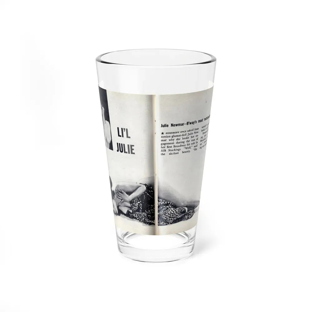 Julie Newmar #599 - Pages 22-23 Pages 1 & 2 of 4 with, Julie+1 Small B&W Photo & Partially Nude B&W & Article from SHOW Pocket Mag. May '57 (Vintage Female Icon) Pint Glass 16oz 16oz - Go Mug Yourself