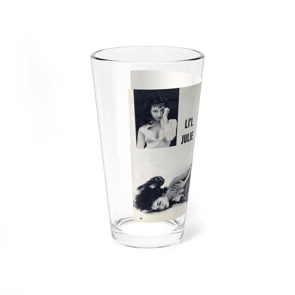 Julie Newmar #599 - Pages 22-23 Pages 1 & 2 of 4 with, Julie+1 Small B&W Photo & Partially Nude B&W & Article from SHOW Pocket Mag. May '57 (Vintage Female Icon) Pint Glass 16oz - Go Mug Yourself