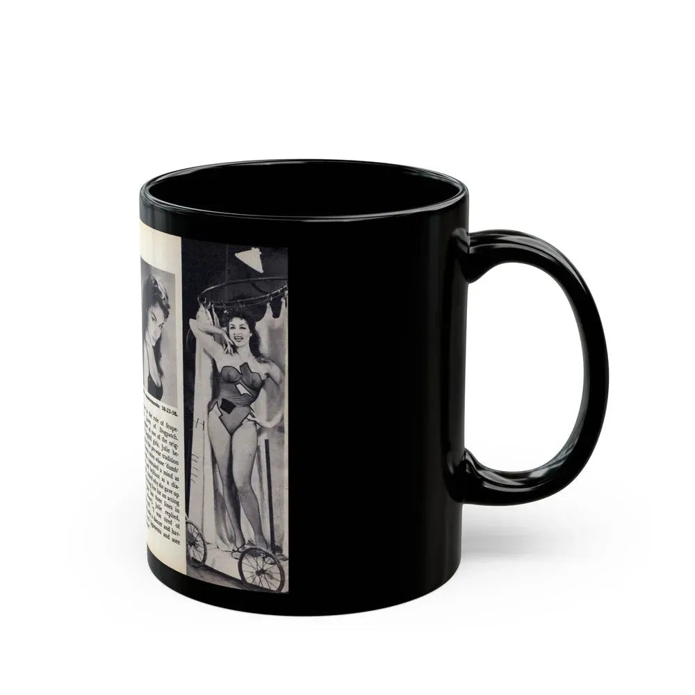 Julie Newmar #600 - Pages 24-25 Pages 3 & 4 of 4 with, Julie+3 B&W Photos & Article ending from SHOW Pocket Mag. May '57 (Vintage Female Icon) Black Coffee Mug - Go Mug Yourself