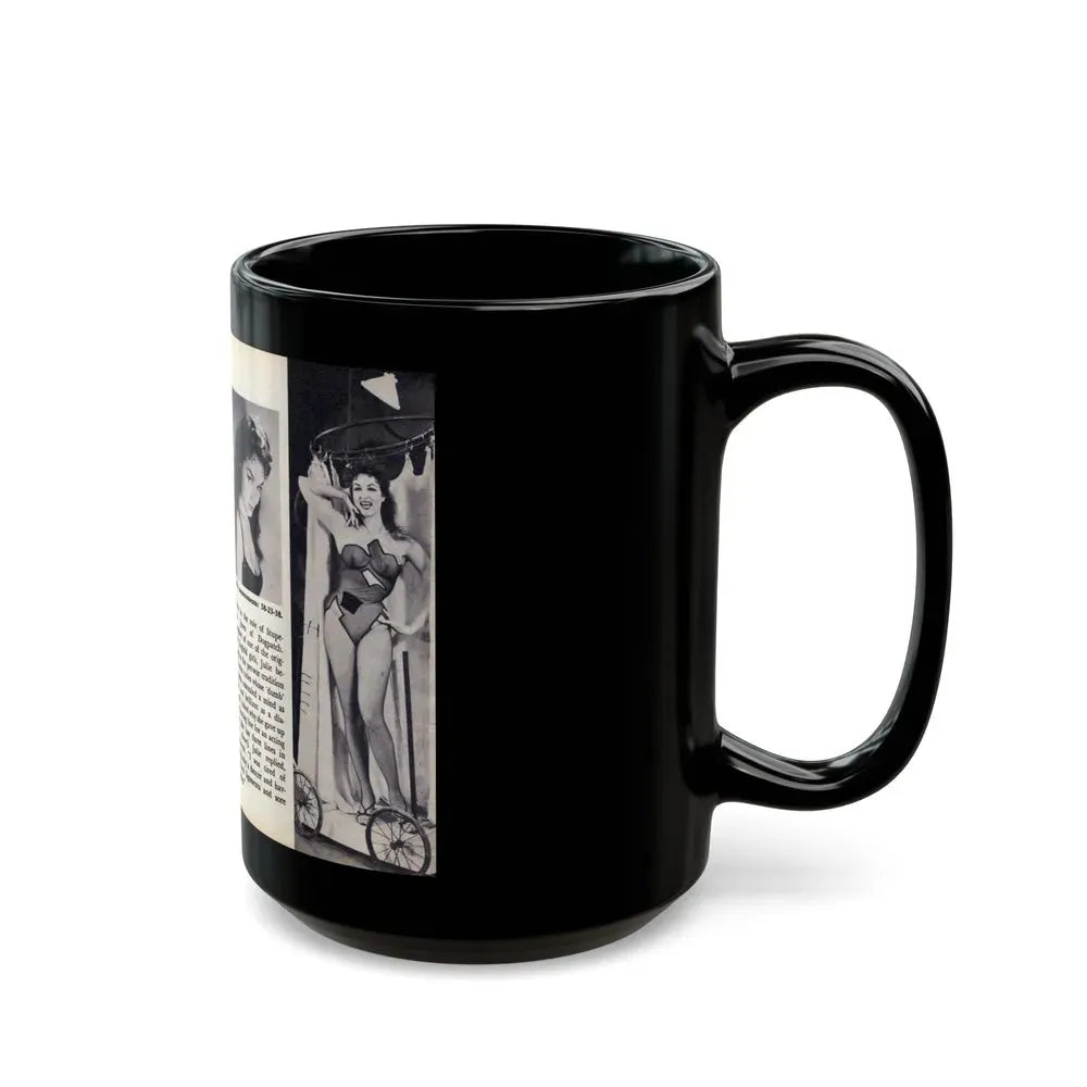 Julie Newmar #600 - Pages 24-25 Pages 3 & 4 of 4 with, Julie+3 B&W Photos & Article ending from SHOW Pocket Mag. May '57 (Vintage Female Icon) Black Coffee Mug - Go Mug Yourself