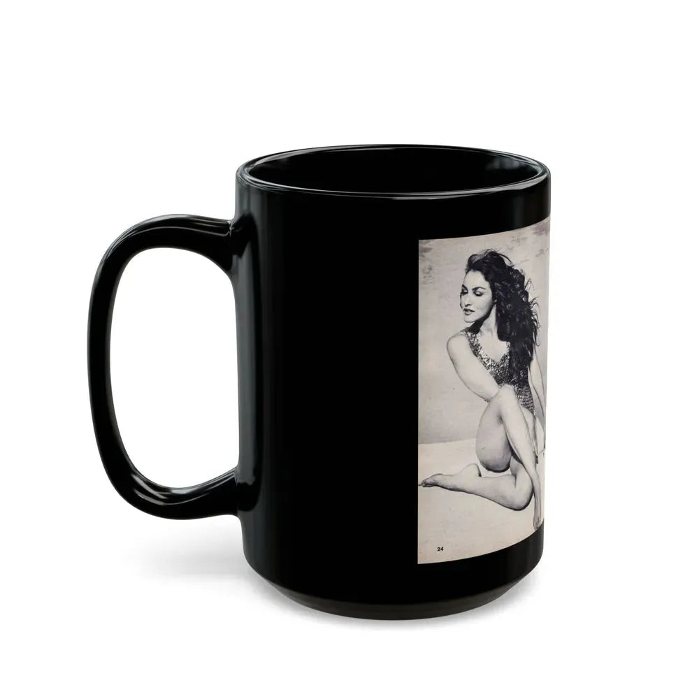Julie Newmar #600 - Pages 24-25 Pages 3 & 4 of 4 with, Julie+3 B&W Photos & Article ending from SHOW Pocket Mag. May '57 (Vintage Female Icon) Black Coffee Mug - Go Mug Yourself