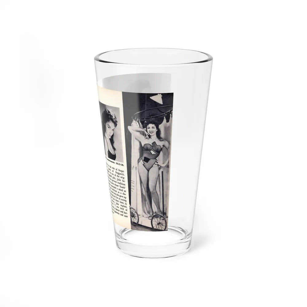 Julie Newmar #600 - Pages 24-25 Pages 3 & 4 of 4 with, Julie+3 B&W Photos & Article ending from SHOW Pocket Mag. May '57 (Vintage Female Icon) Pint Glass 16oz - Go Mug Yourself