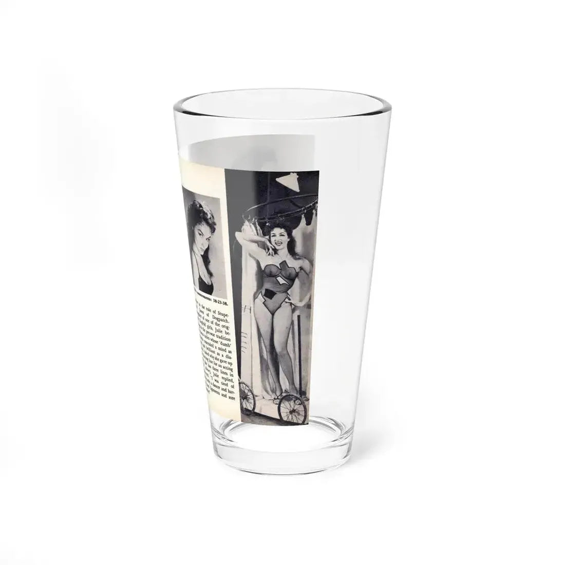 Julie Newmar #600 - Pages 24-25 Pages 3 & 4 of 4 with, Julie+3 B&W Photos & Article ending from SHOW Pocket Mag. May '57 (Vintage Female Icon) Pint Glass 16oz - Go Mug Yourself