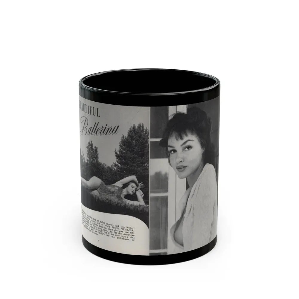 Julie Newmar #601 - Pages 14-15 Pages 1 & 2 of 6 with, Julie+2 B&W Photos & Article from SPICK Pocket Mag. April '58 (Vintage Female Icon) Black Coffee Mug 11oz - Go Mug Yourself