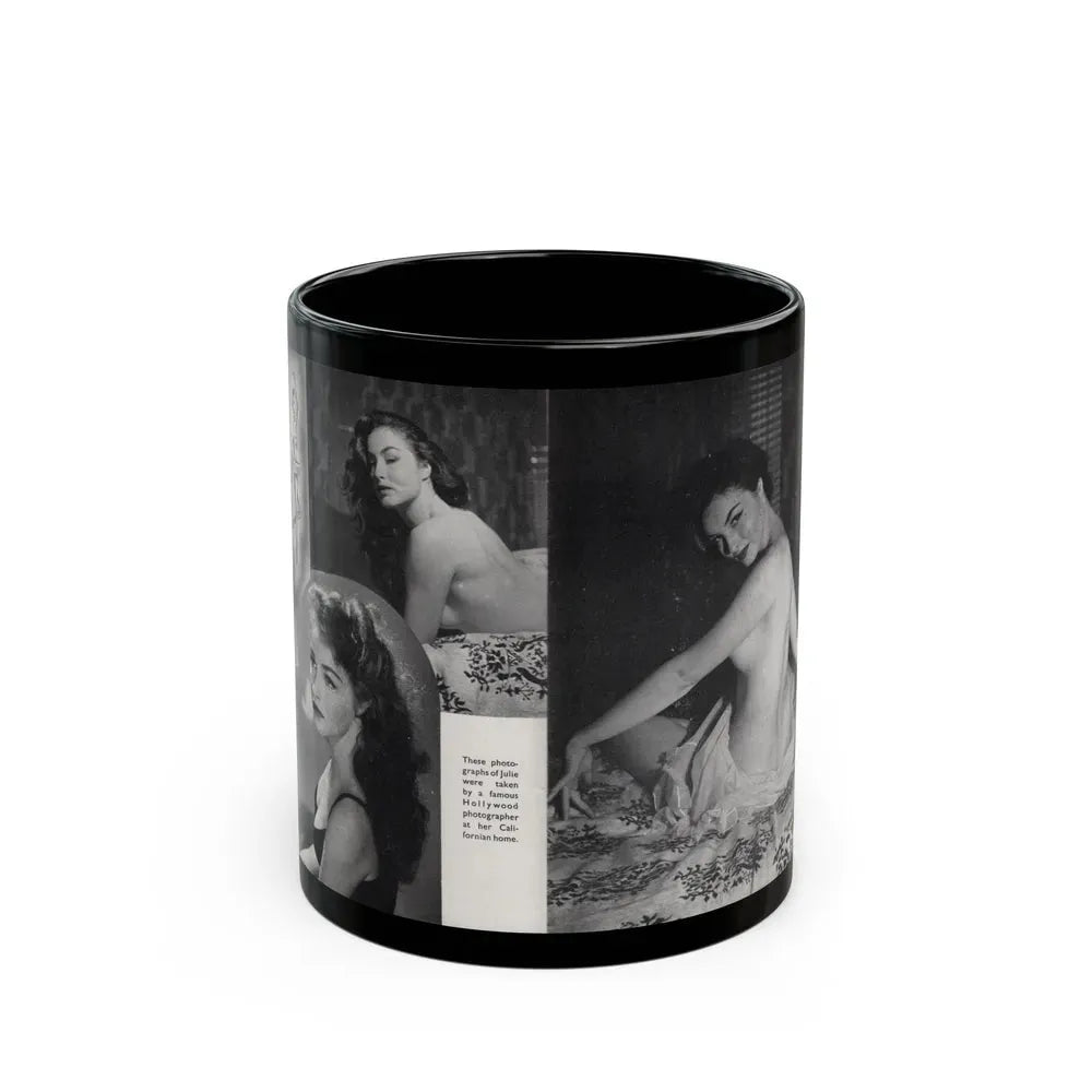 Julie Newmar #602 - Pages 15-16 Pages 3 & 4 of 6 with, Julie+3 B&W Photos & Caption from SPICK Pocket Mag. April '58 (Vintage Female Icon) Black Coffee Mug 11oz - Go Mug Yourself
