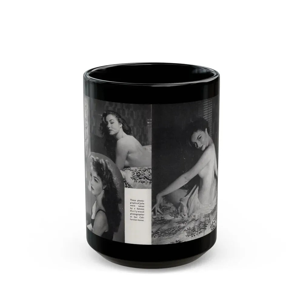 Julie Newmar #602 - Pages 15-16 Pages 3 & 4 of 6 with, Julie+3 B&W Photos & Caption from SPICK Pocket Mag. April '58 (Vintage Female Icon) Black Coffee Mug 15oz - Go Mug Yourself