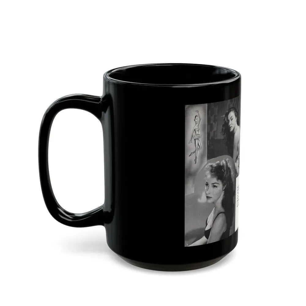Julie Newmar #602 - Pages 15-16 Pages 3 & 4 of 6 with, Julie+3 B&W Photos & Caption from SPICK Pocket Mag. April '58 (Vintage Female Icon) Black Coffee Mug - Go Mug Yourself