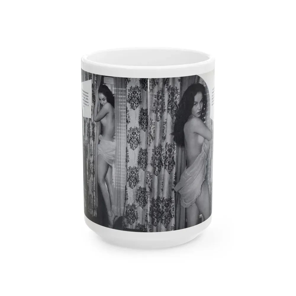 Julie Newmar #603 - Pages 18-19 Pages 5 & 6 of 6 with, 2 B&W Photos & Captions from SPICK Pocket Mag. April '58 (Vintage Female Icon) White Coffee Mug 15oz - Go Mug Yourself