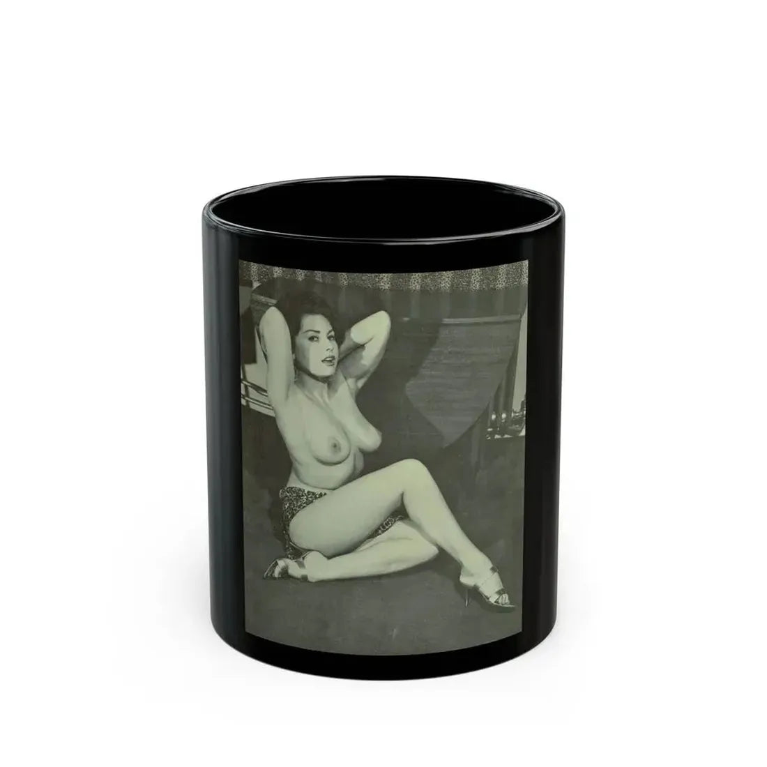 June Palmer #147 - Topless (Vintage Female Icon) Black Coffee Mug 11oz - Go Mug Yourself