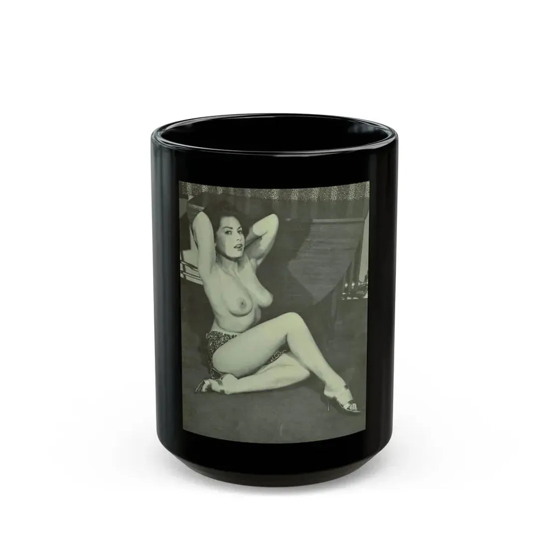 June Palmer #147 - Topless (Vintage Female Icon) Black Coffee Mug 15oz - Go Mug Yourself