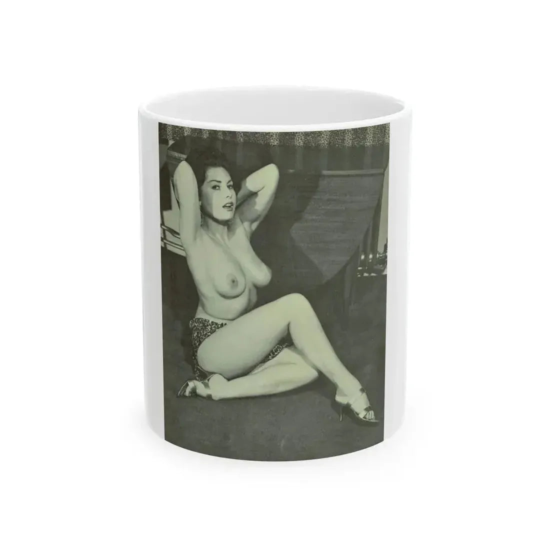 June Palmer #147 - Topless (Vintage Female Icon) White Coffee Mug 11oz - Go Mug Yourself