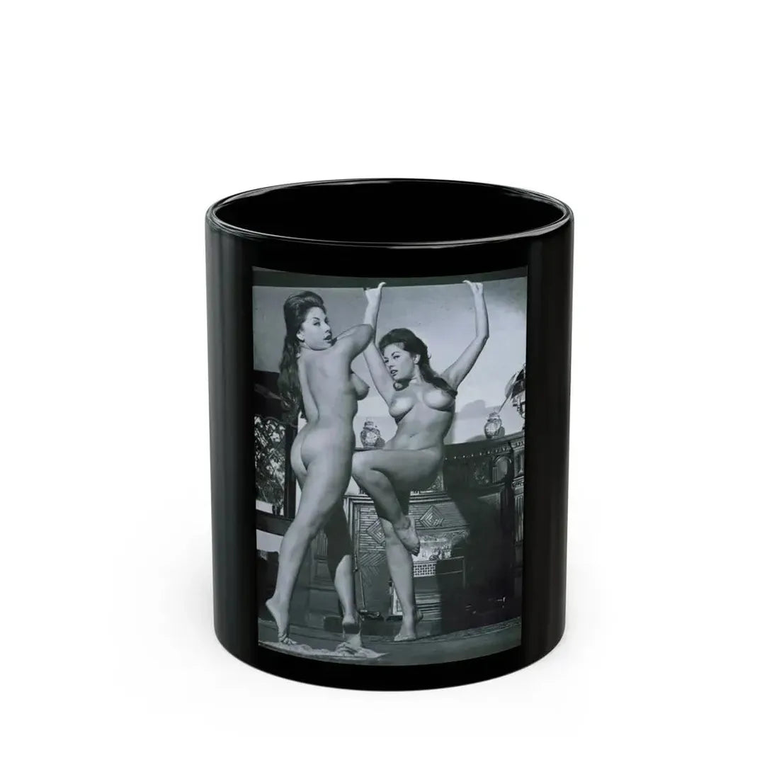 June Palmer #148 - Topless (Vintage Female Icon) Black Coffee Mug 11oz - Go Mug Yourself