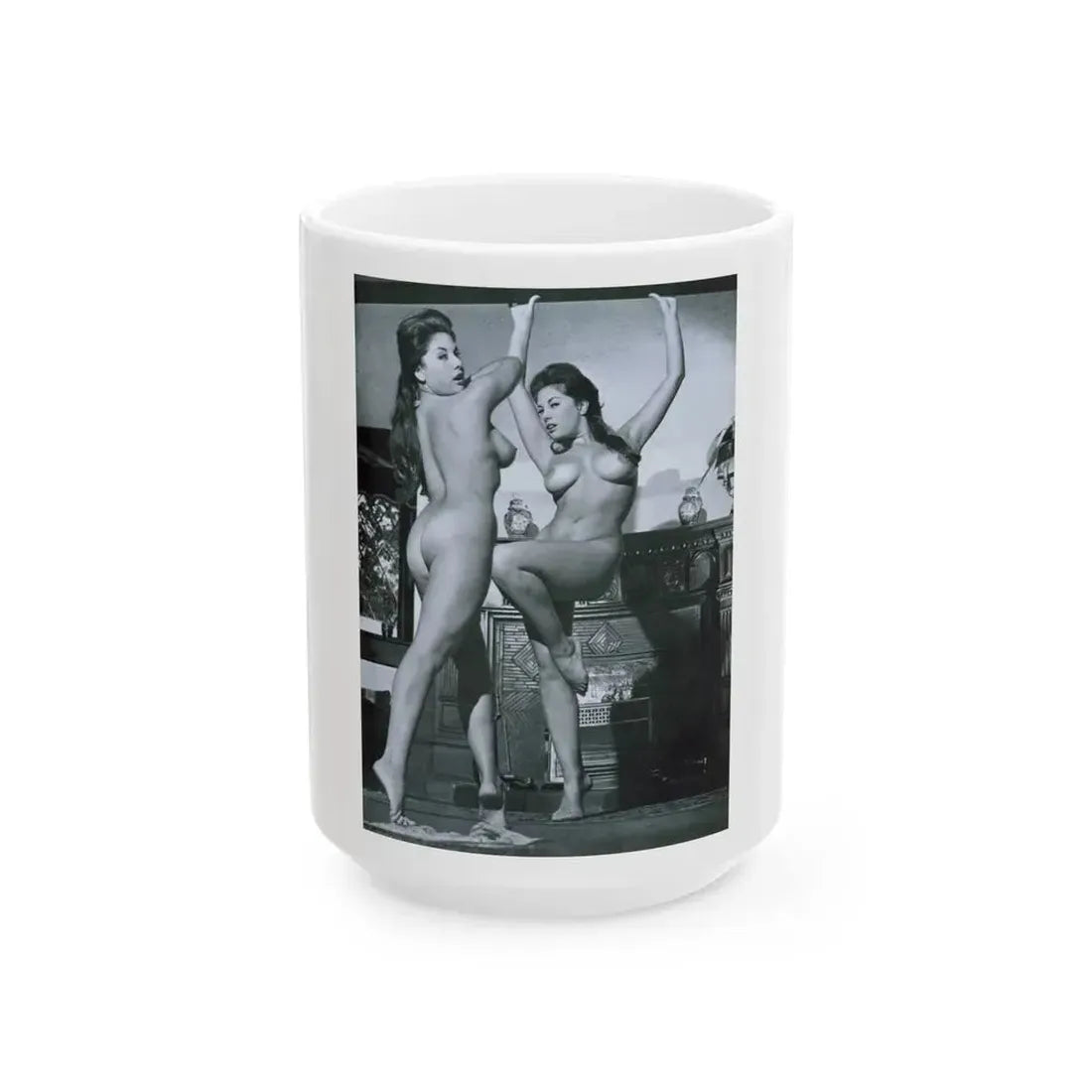 June Palmer #148 - Topless (Vintage Female Icon) White Coffee Mug 15oz - Go Mug Yourself