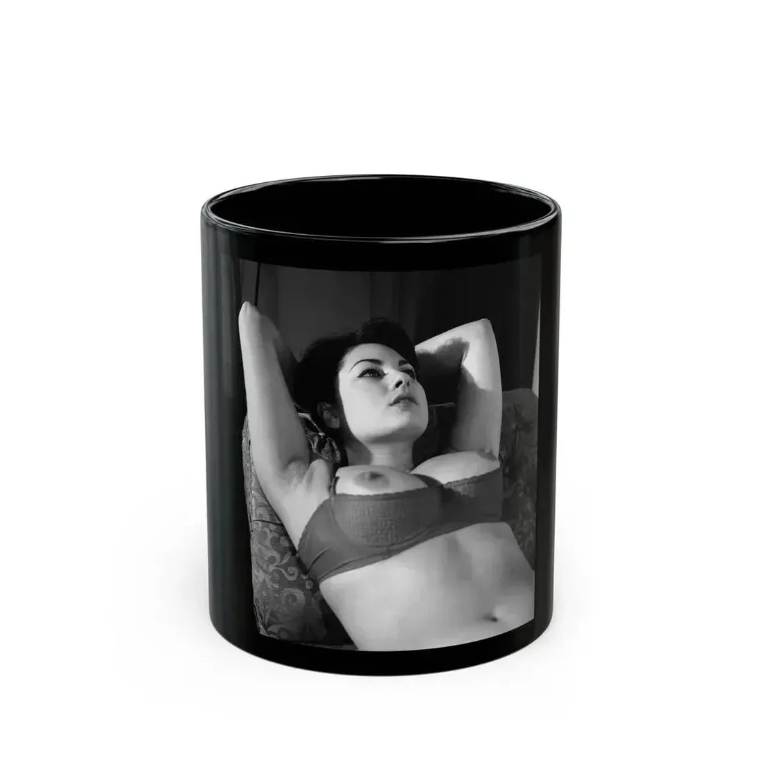 June Palmer #15 - Topless (Vintage Female Icon) Black Coffee Mug 11oz - Go Mug Yourself