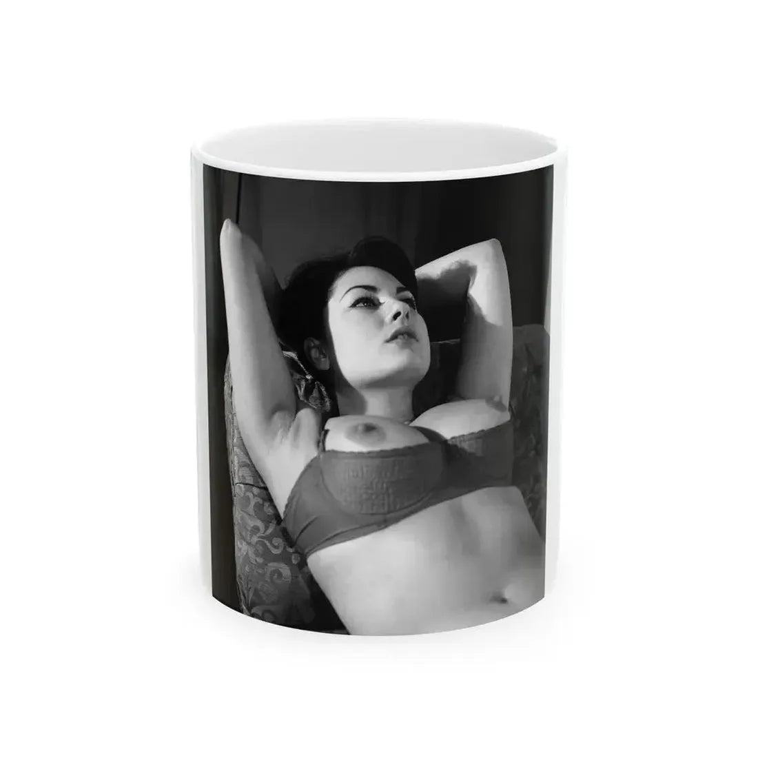 June Palmer #15 - Topless (Vintage Female Icon) White Coffee Mug 11oz - Go Mug Yourself